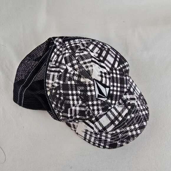 Volcom Hat Black White Plaid Mens Adjustable Mesh Trucker Cap Skate Surf Casual - Picture 3 of 10